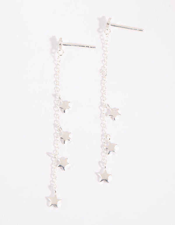 Sterling Silver Star Chain Drop Earrings