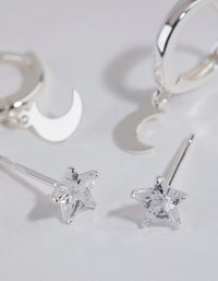 Sterling Silver Celestial Stud and Huggie Earring Set - link has visual effect only
