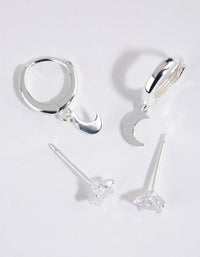Sterling Silver Celestial Stud and Huggie Earring Set - link has visual effect only