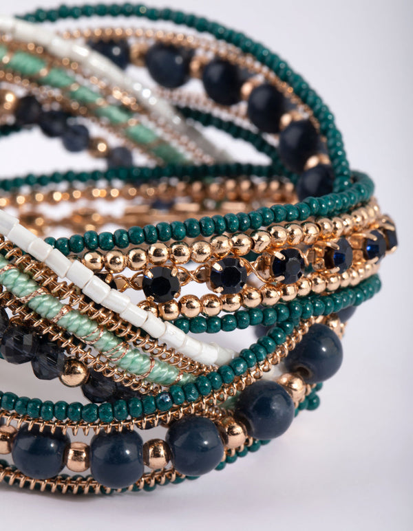 Gold and Green Beaded Bangle