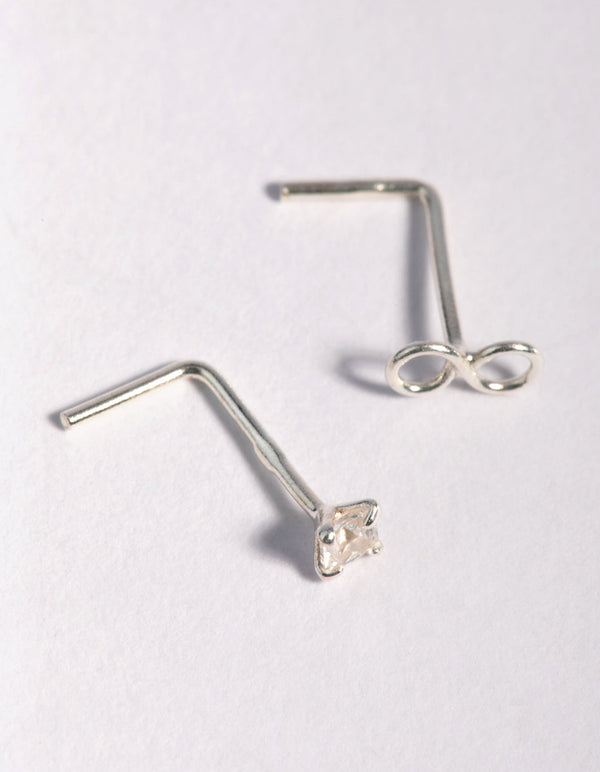 Sterling Silver Cubic Zirconia Infinity Nose Stud Pack