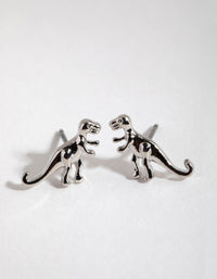 Rhodium T-Rex Stud Earrings - link has visual effect only