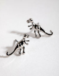 Rhodium T-Rex Stud Earrings - link has visual effect only