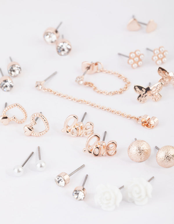 Rose Gold Sweetheart Stud Earring Pack