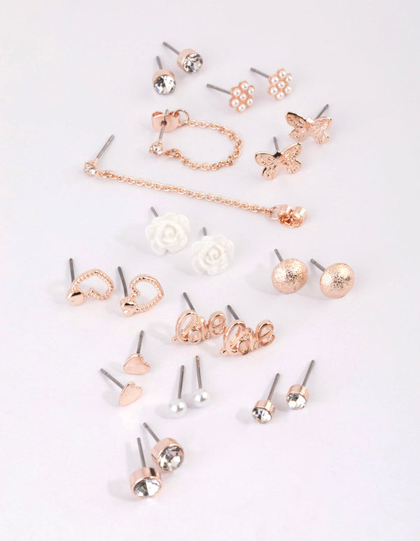 Rose Gold Sweetheart Stud Earring Pack
