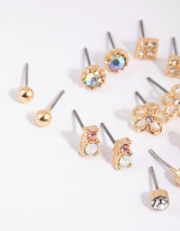 Gold Flower and Diamante Stud Earring Pack - link has visual effect only