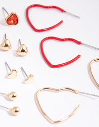 Red and Gold Heart Hoop and Stud Earring Pack - link has visual effect only