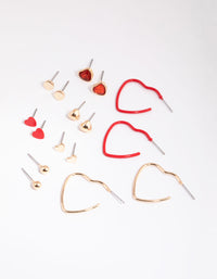 Red and Gold Heart Hoop and Stud Earring Pack - link has visual effect only
