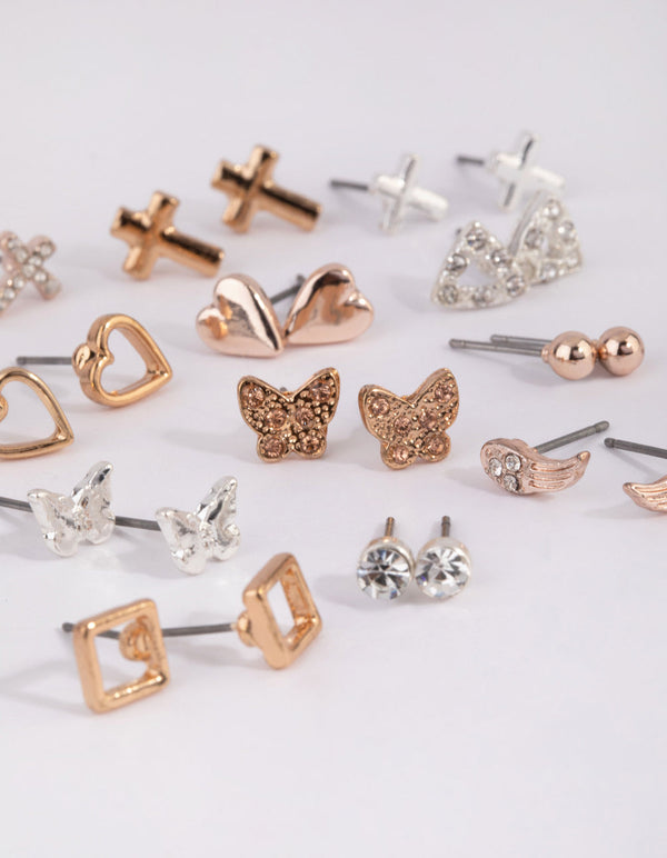 Mixed Metal Trendy Stud Earring Pack