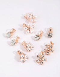 Rose Gold Floral Mix Clip-On Earring Pack - link has visual effect only
