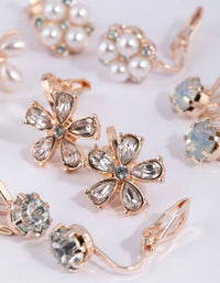 Rose Gold Floral Mix Clip-On Earring Pack - link has visual effect only