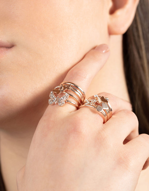 Rose Gold Butterfly Mixed Ring Pack