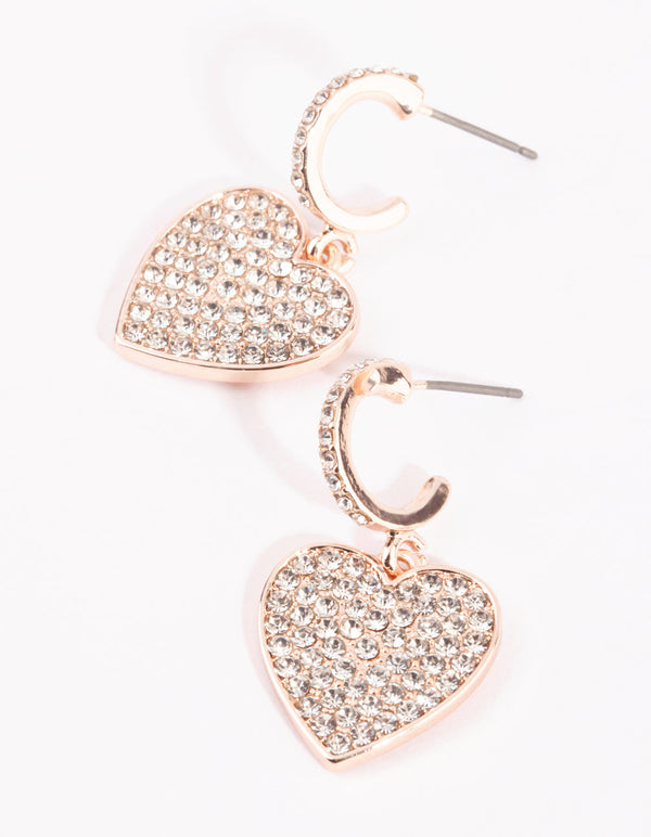 Rose Gold Diamante Heart Huggie Earrings