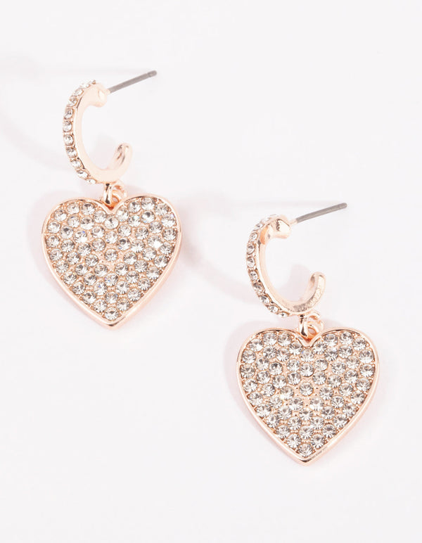Rose Gold Diamante Heart Huggie Earrings
