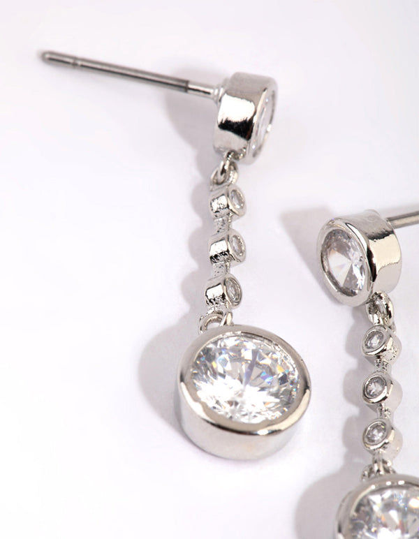Rhodium Small Bezel Drop Earrings