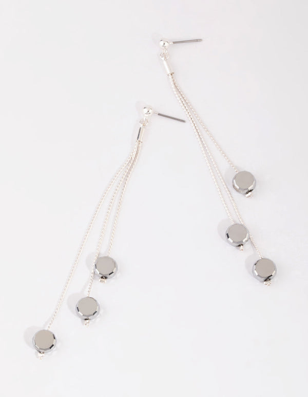 Silver Dodecagon Bead Drop Earrings