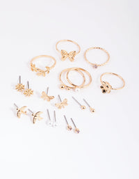 Gold Butterly and Pearl Earring and Ring Pack - link has visual effect only