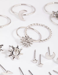 Rhodium Sun and Star Earring and Ring Pack - link has visual effect only