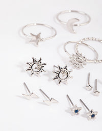 Rhodium Sun and Star Earring and Ring Pack - link has visual effect only