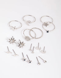 Rhodium Sun and Star Earring and Ring Pack - link has visual effect only
