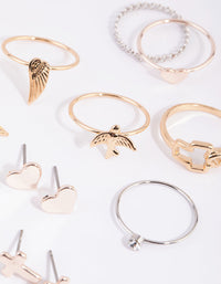 Mixed Metal Angelic Cross Earring and Ring Pack - link has visual effect only