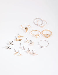 Mixed Metal Angelic Cross Earring and Ring Pack - link has visual effect only