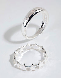Silver Plated Diamante Star Ring Pack - link has visual effect only