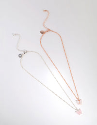 Mixed Metal White and Pink Butterfly Necklace Set - link has visual effect only