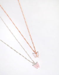 Mixed Metal White and Pink Butterfly Necklace Set - link has visual effect only