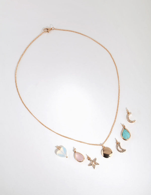 Gold Celestial Semi-Precious Charm Necklace