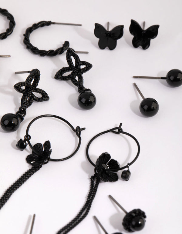 Matte Black Enamel Butterfly Earring Pack