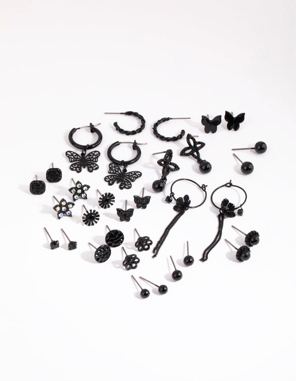 Matte Black Enamel Butterfly Earring Pack