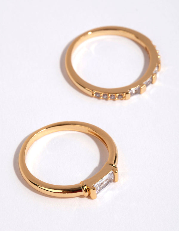Gold Plated Emerald Cut Cubic Zirconia Ring Set