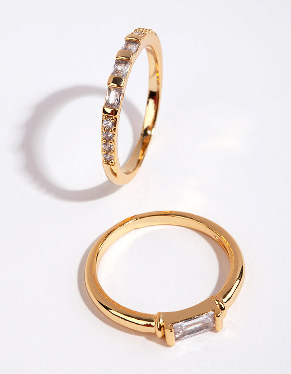 Gold Plated Emerald Cut Cubic Zirconia Ring Set