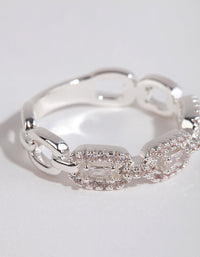 Silver Plated Cubic Zirconia Chain Ring - link has visual effect only