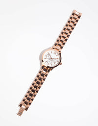 Rose Gold Marble Diamante Link Strap Watch - link has visual effect only