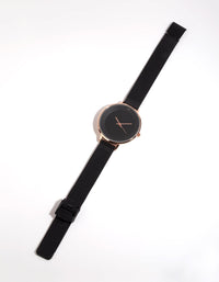 Rose Gold Simple Black Mesh Strap Watch - link has visual effect only