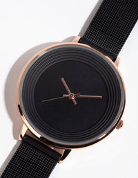 Rose Gold Simple Black Mesh Strap Watch - link has visual effect only