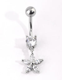 Surgical Steel Cubic Zirconia Flower Belly Bar - link has visual effect only