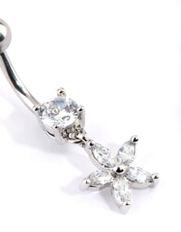 Surgical Steel Cubic Zirconia Flower Belly Bar - link has visual effect only