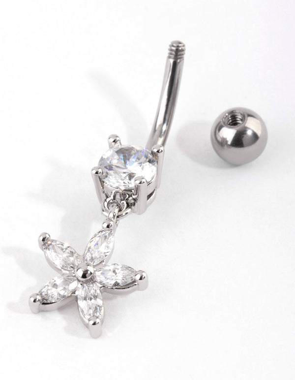 Surgical Steel Cubic Zirconia Flower Belly Bar
