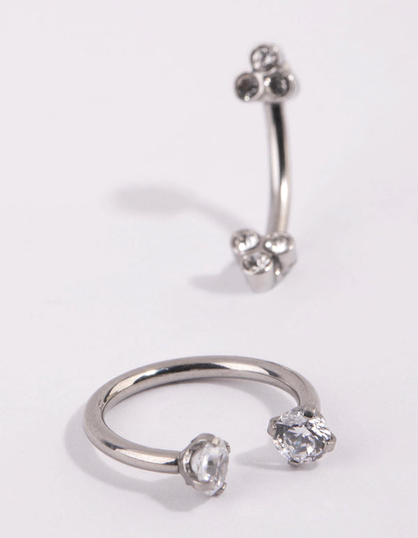 Surgical Steel Cubic Zirconia Horseshoe and Barbell Set