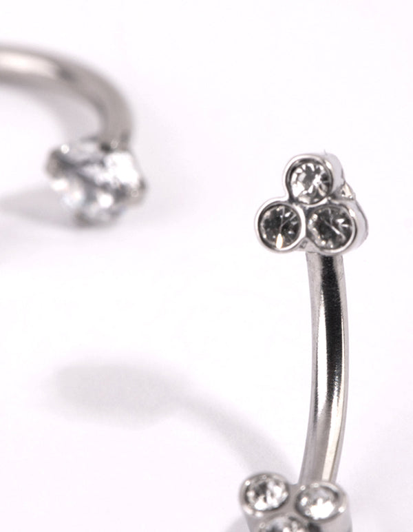 Surgical Steel Cubic Zirconia Horseshoe and Barbell Set