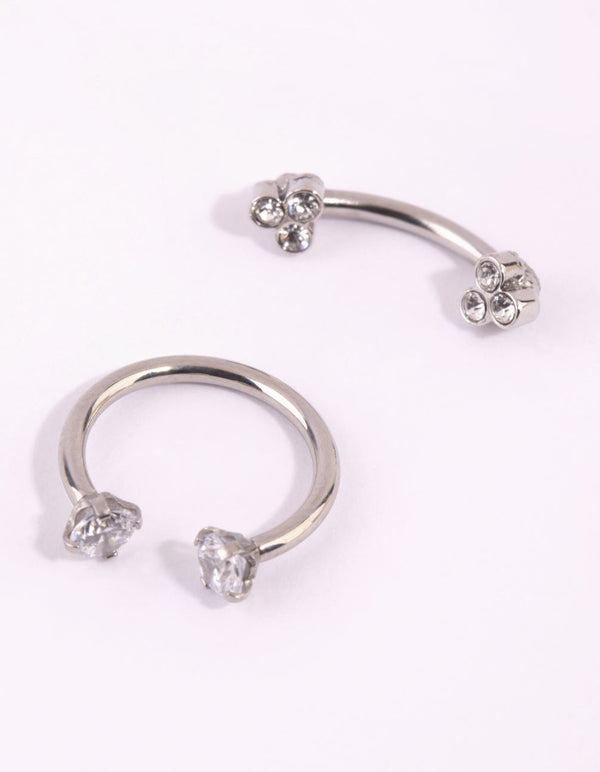 Surgical Steel Cubic Zirconia Horseshoe and Barbell Set