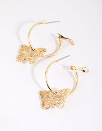 Gold Plated Butterfly Charm Hoop Earrings - link has visual effect only