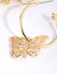 Gold Plated Butterfly Charm Hoop Earrings - link has visual effect only