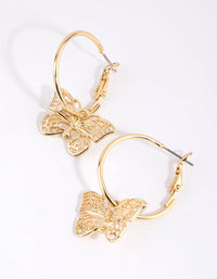 Gold Plated Butterfly Charm Hoop Earrings - link has visual effect only