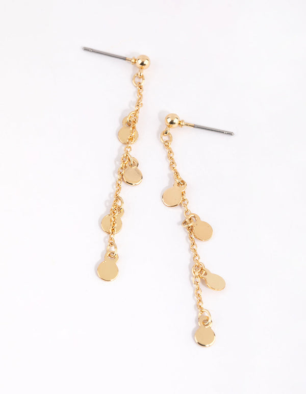 Gold Plated Disc Drop Thread Through Earrings