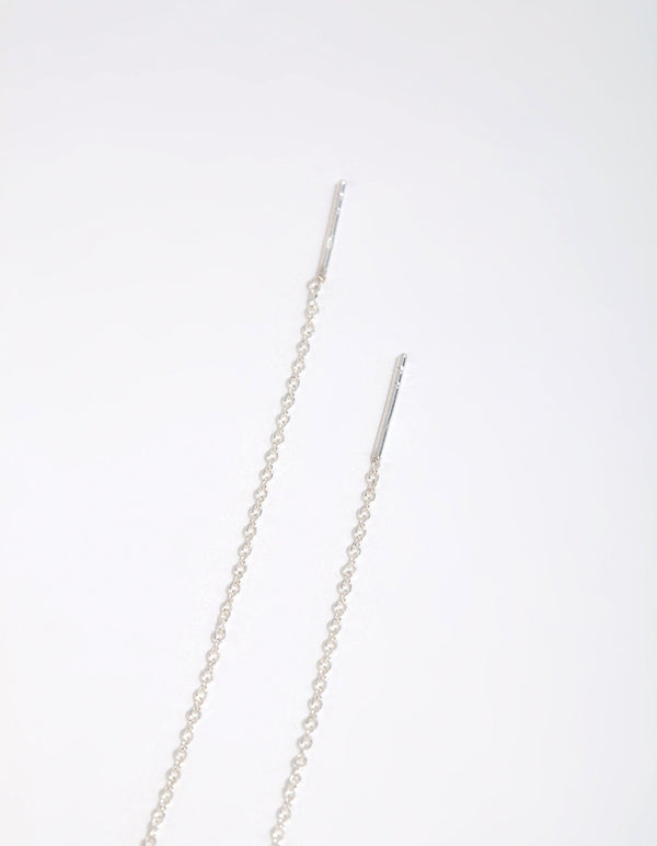 Sterling Silver Cubic Zirconia Teardrop Thread Through Earrings