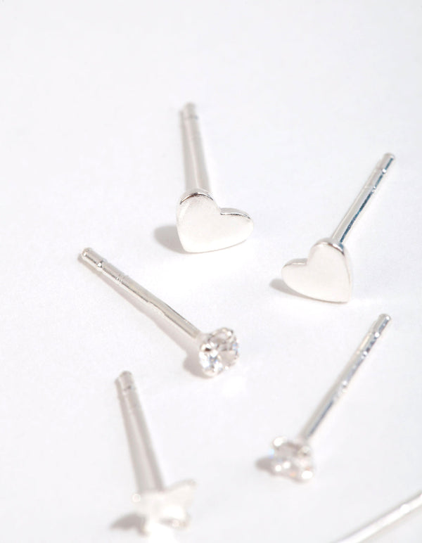Sterling Silver Heart and Butterfly Stud Earring Pack